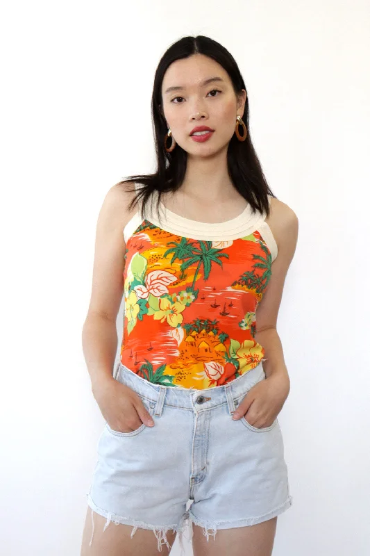 Tropical Sunset Ringer Tank M ribbed tank top