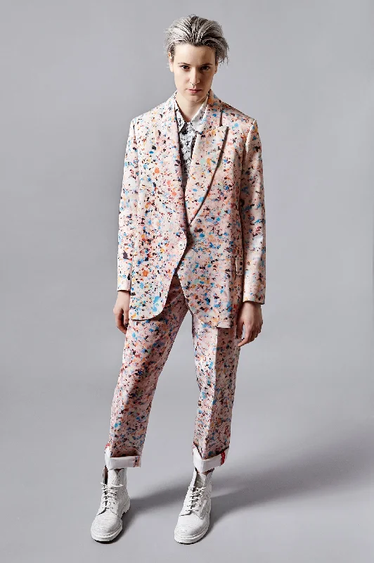 Foam Print "Tria" Formal Jacket Zippered Front Buttoned Front Snap Front