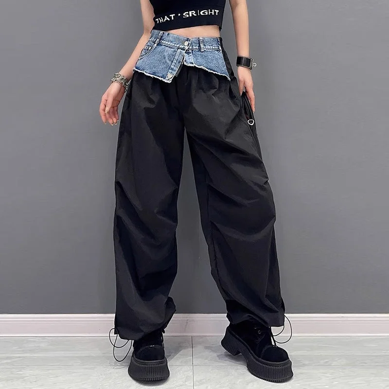 Denim Contrast Patchwork Pants Modern Skinny Pants