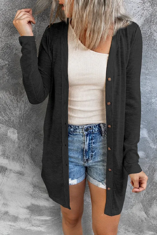 Double Take Button Down Long Sleeve Longline Cardigan Seamless Knitted Crochet