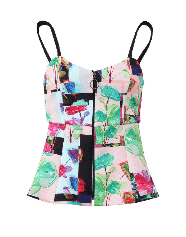 Peplum Zip Flower Tank vintage tank top