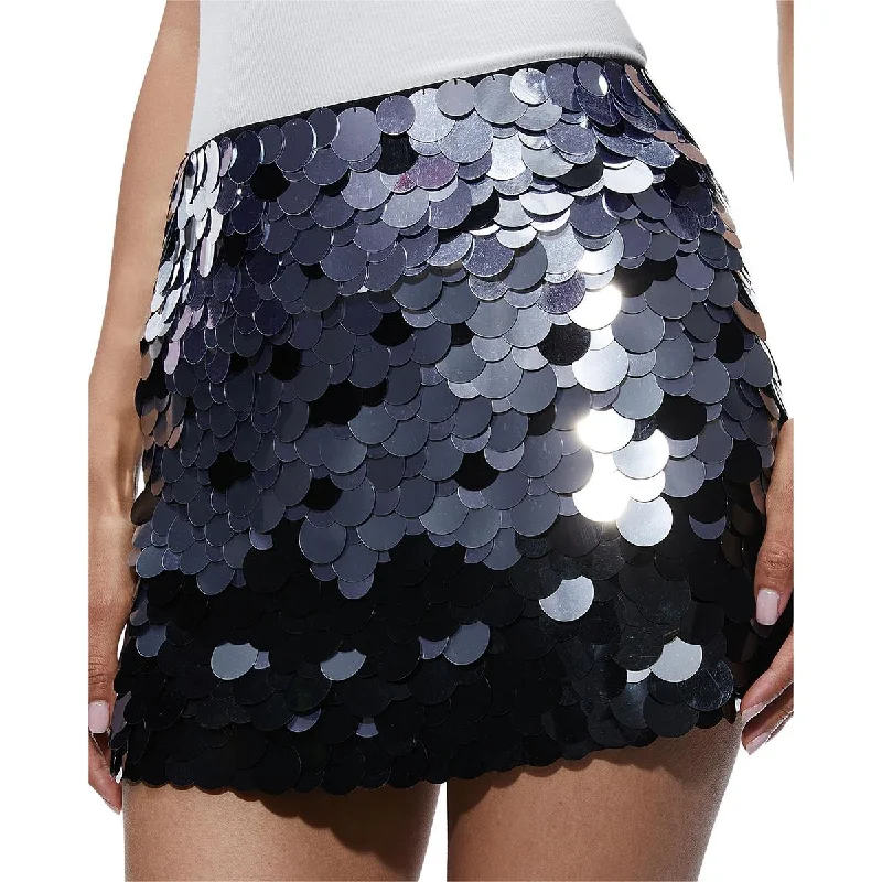 Alice and Olivia Womens Rubi Metallic Mesh Mini Skirt elastic waist skirt