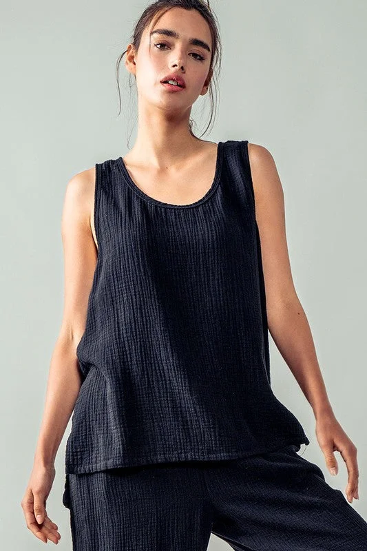 Tranquility Cotton Gauze Tank Top cold shoulder tank