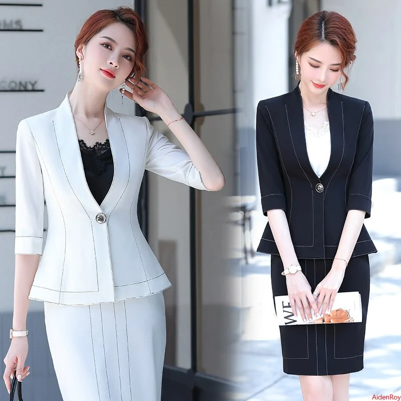 Elegant Women's Skirt Suit Set 2022 Autumn and Winter Casual  Ladies White Slim Blazer Jacket Skirt 2 piece Set Satin Jacket Silk Jacket Chiffon Jacket