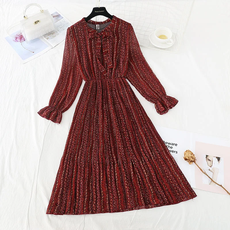 New bow tie lace up slim Pleated Chiffon bottomed skirt  3855 slim fit skirt