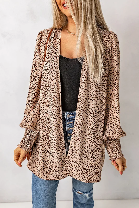 Leopard Print Balloon Sleeve Cardigan Striped Floral Plaid