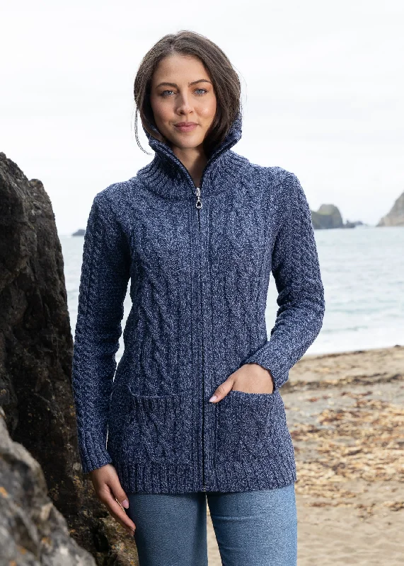 Aran Claddagh Zip Cardigan | Denim Marl Fleece Fabric Down Fabric Feather Fabric