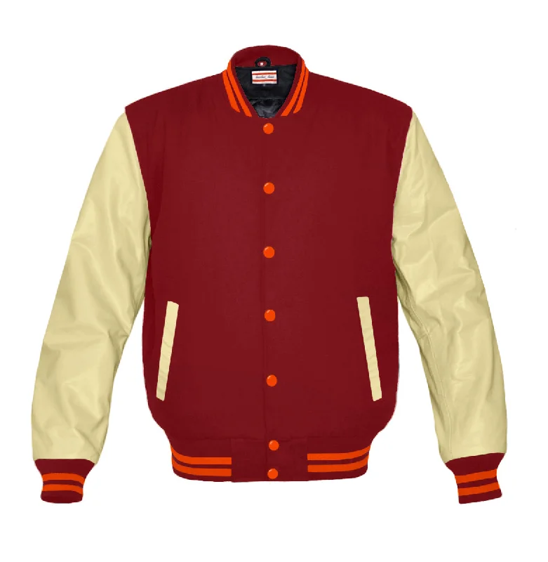Superb Genuine Cream Leather Sleeve Letterman College Varsity Women Wool Jackets #CRSL-ORSTR-OB Ribbed Jacket Pleated Jacket Ruffled Jacket Superb Genuine Cream Leather Sleeve Letterman College Varsity Women Wool Jackets #CRSL-ORSTR-OB Ribbed Jacket Pleated Jacket Ruffled Jacket