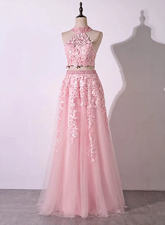 Pink Fashionable Two Piece Party Dress, Pink Formal Gowns, Prom Dress Mermaid Tail Wedding