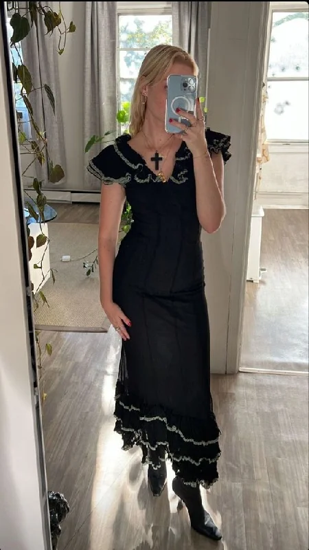 Black Vintage Ruffle Sheath Long Party Dress,DP1924 Tunics Ceremony elegant