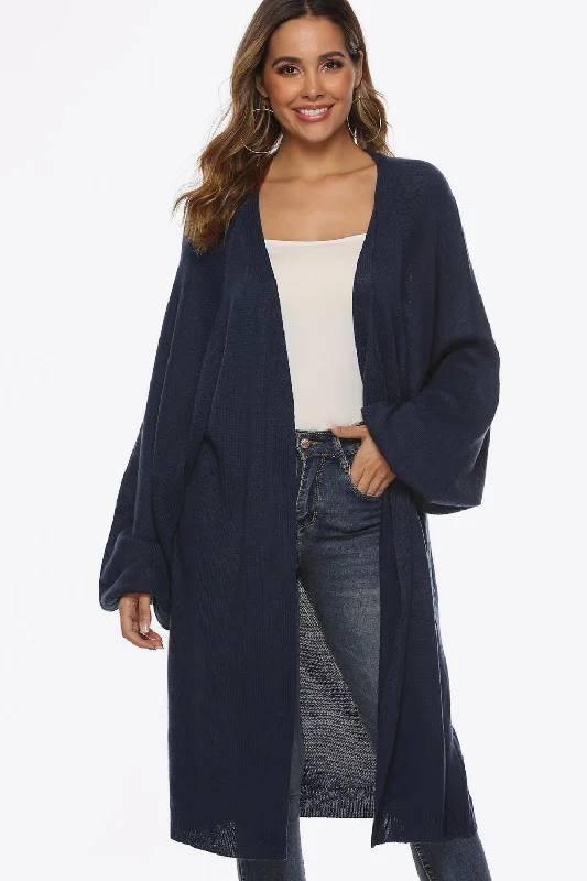 Long Sleeve Open Front Cardigan Satin Blend Silk Blend Wool Blend