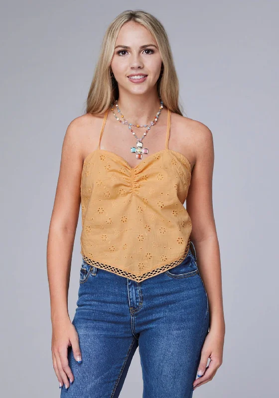 Roper Womens 2090 Eyelet Bandana Yellow 100% Cotton S/L Tank Top loose fit tank