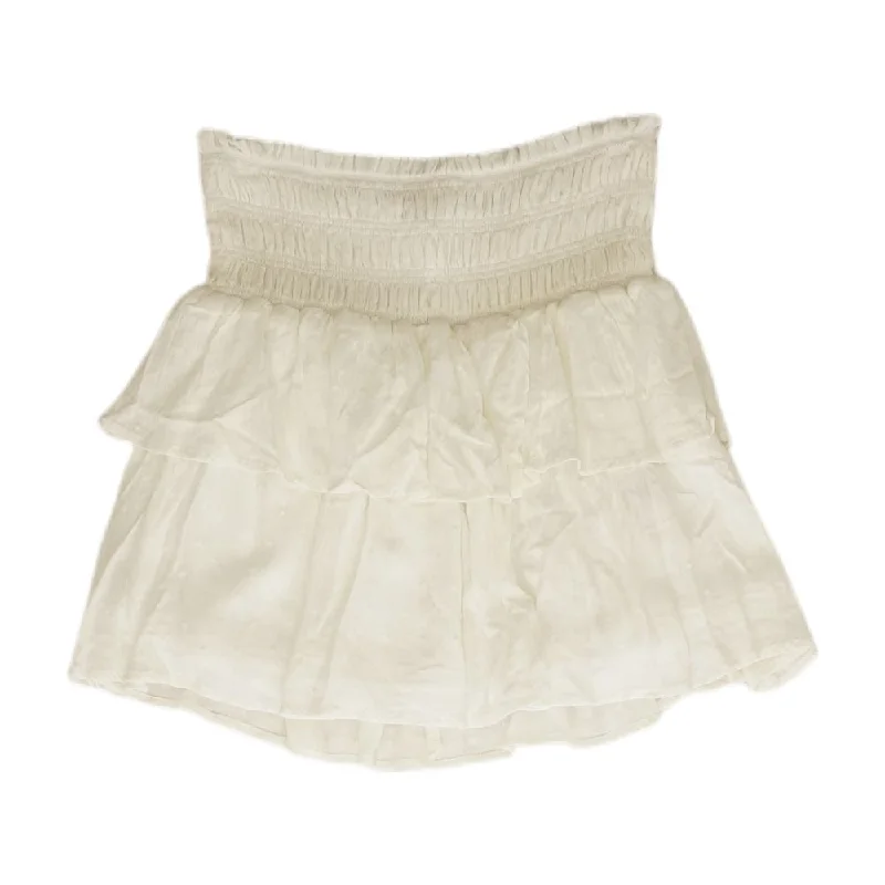 White Solid Mini Skirt ribbed skirt waist