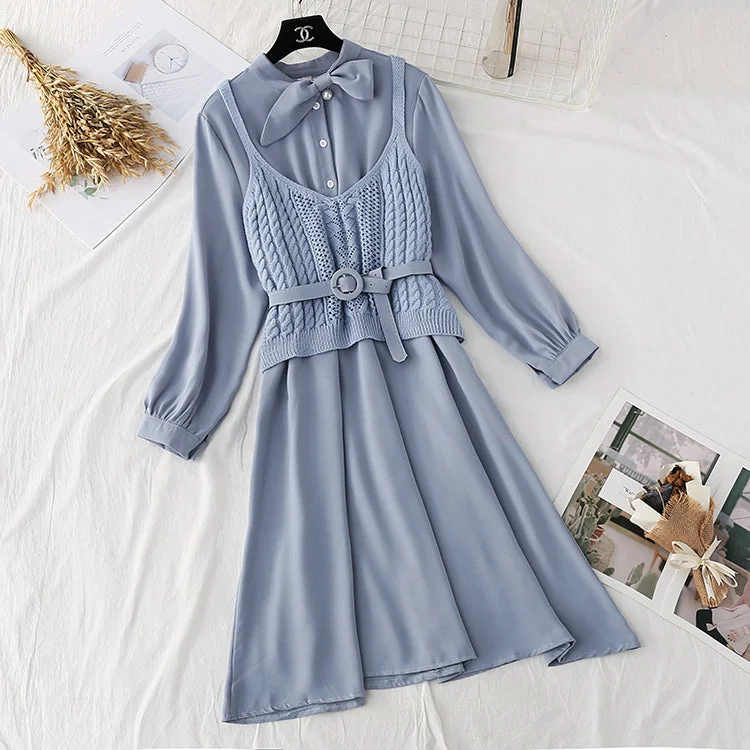College style long sleeve bottomed skirt + suspender vest  3942 velvet skirt luxurious