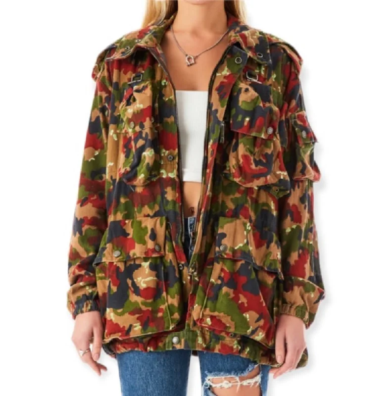 FURST OF A KIND Reworked Oversized Camouflage Multiple Pocket Utility Jacket O/S Chenille Fabric Brocade Fabric Lace Fabric FURST OF A KIND Reworked Oversized Camouflage Multiple Pocket Utility Jacket O/S Chenille Fabric Brocade Fabric Lace Fabric