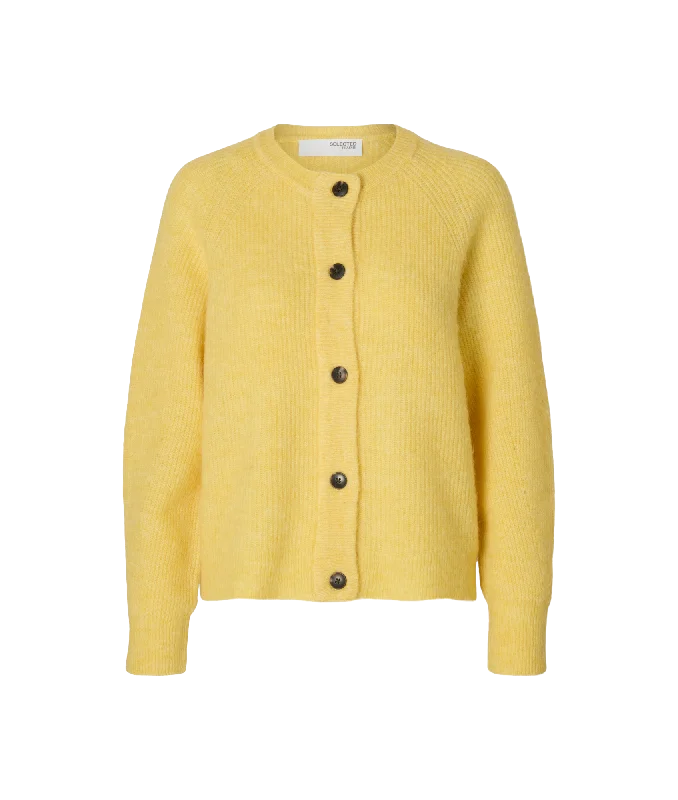 Lulu Ls Knit Short Cardigan Noos - Yellow Asymmetrical,ymmetric Pencil Cardigan