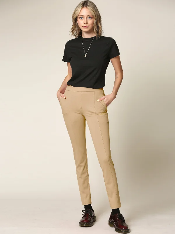 Women's Pull On Legging Ponte Tummy Control Skinny Pant With Pockets Classic Straight Pants