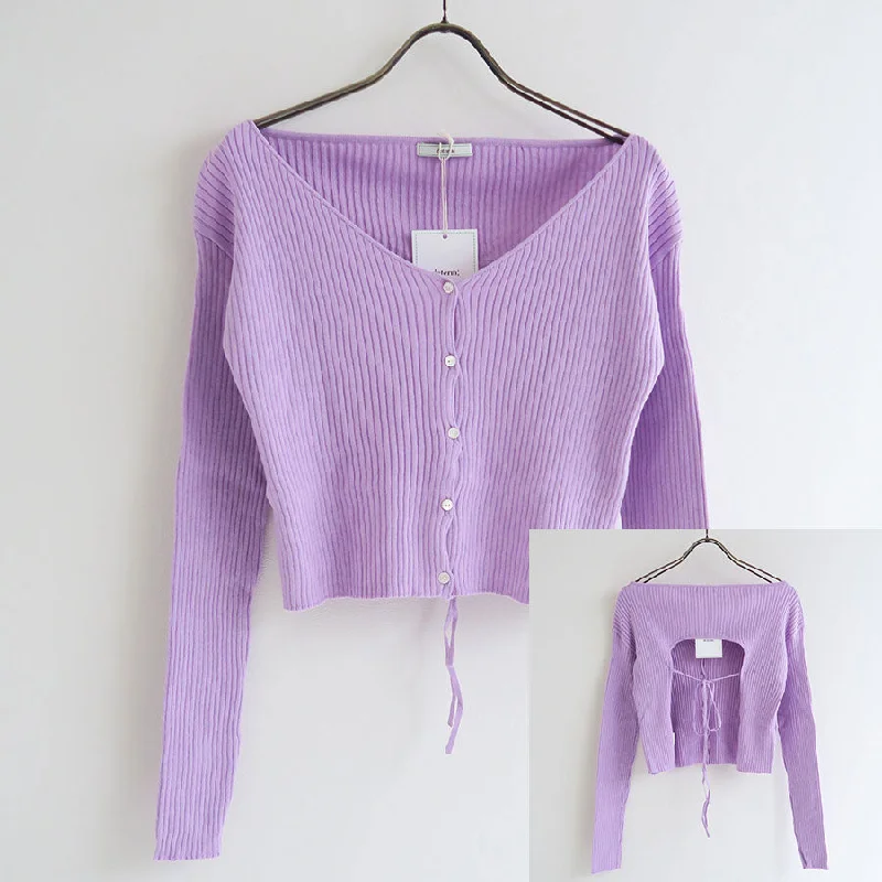 【determ/デターム】<br>Back Ribbon Short Cardigan <br>DT51KN02 Elegant Classic Vintage