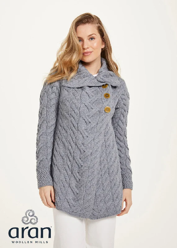 Aran 3 Buttoned Longline Cardigan | Ocean Grey Spandex Rayon Corduroy