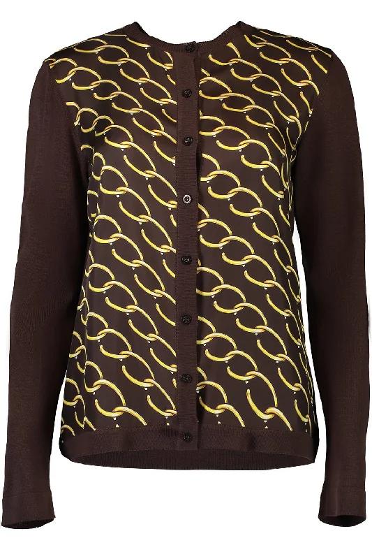 Oscar Chain Inset Cardigan Boat Neck Shawl Collar Notched Collar