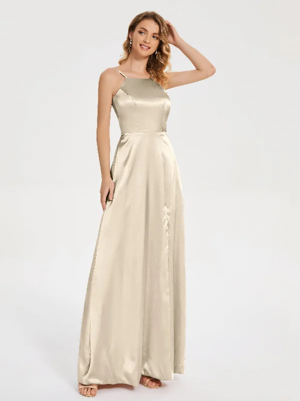 Split Soft Satin Party Dresses Tunics Summer linen