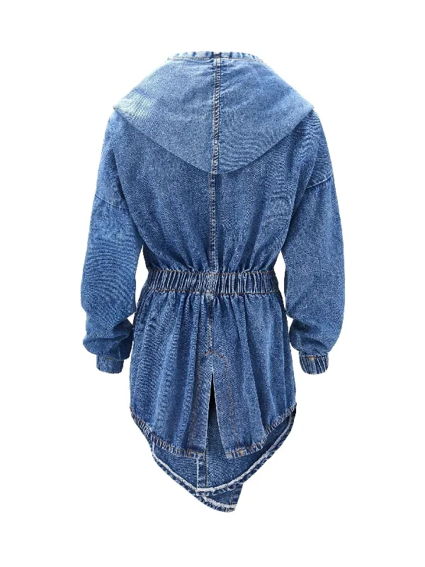 Acid Wash Denim Shirt Jacket Hoodie Zip-Up Jacket Button-Up Jacket