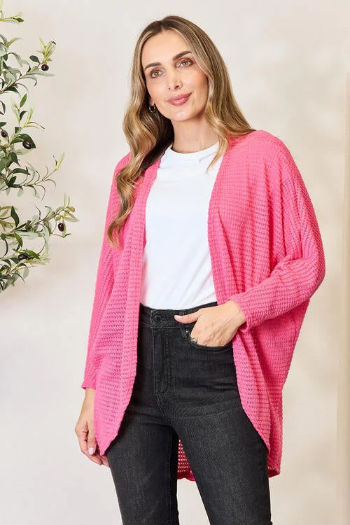 Heimish Full Size Open Front Long Sleeve Cardigan Front Pockets Side Pockets Patch Pockets