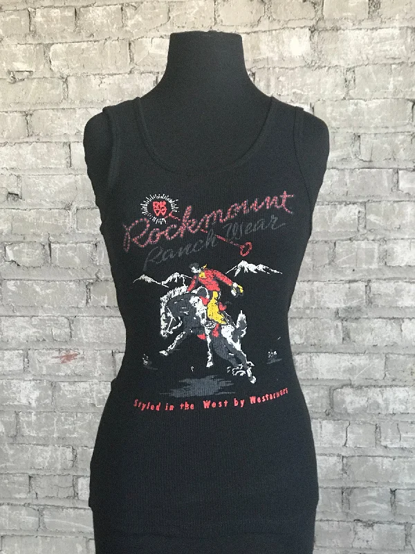 Rockmount Womens Black 100% Cotton Premium Bronc Tank Top cold shoulder tank