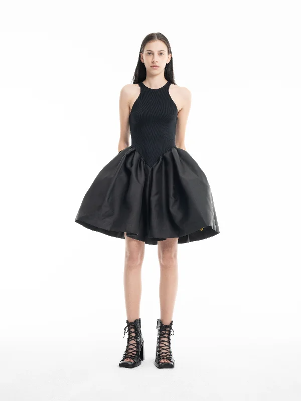 BLACK MINI DRESS WITH TANK TOP SCOOPED ivory tank top