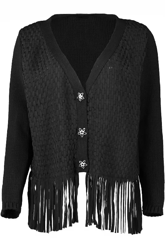 VNeck Lattice Embroidered Cardigan Cardigan Knitwear Sweater