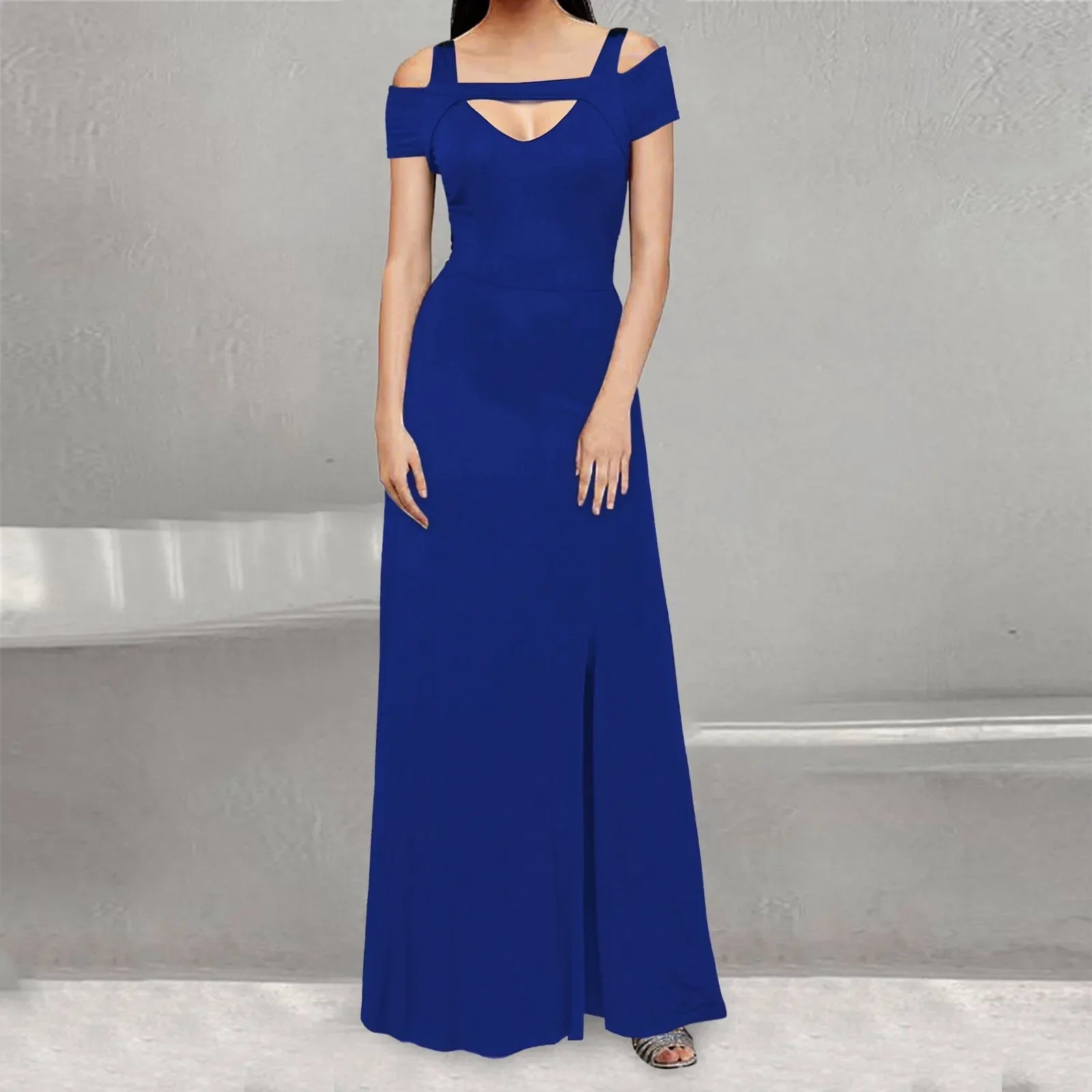 JuliaFashion-Hollow Out Short Sleeve Evening Cocktail Party Dress Tunics Corduroy durable