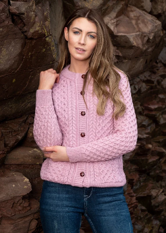 Aran Lumber Cardigan | Pink Fitted Slim Tailored