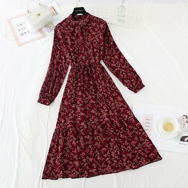 The new long sleeved chiffon skirt is sweet and slim  3913 lace skirt delicate