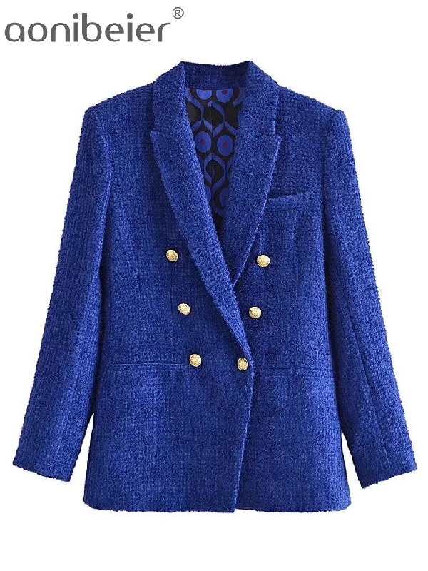 Aonibeier 2022 Za Woman Casual Traf Coats Spring OL Style Thick Long Slim Blazers Ornate Buttons Tweed Woolen Jacket Outwear Rayon Jacket Velvet Jacket Corduroy Jacket