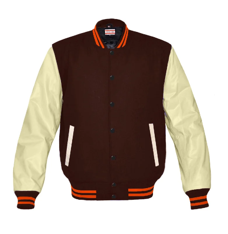 Superb Genuine Cream Leather Sleeve Letterman College Varsity Women Wool Jackets #CRSL-ORSTR-BB Quilted Jacket Puffer Jacket Insulated Jacket