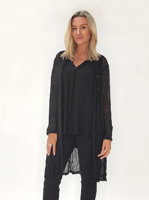 Sophia Crushed Mesh Cardigan - Black Asymmetrical,ymmetric Pencil Cardigan