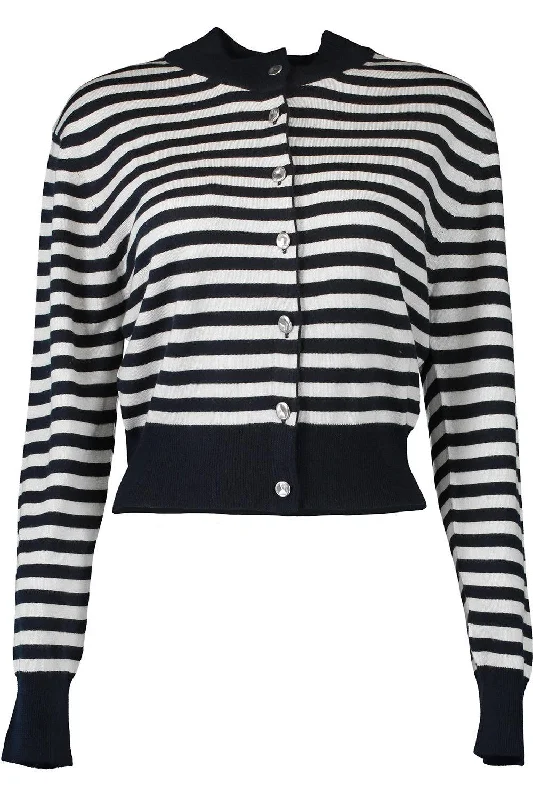 THE AUBREY CARDIGAN - NAVY STRIPE Welt Pockets Slit Pockets Flap Pockets
