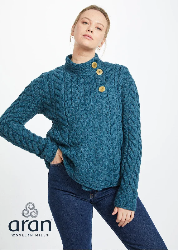 Aran 3 Buttons Trellis Cardigan | Irish Sea Print Jacquard Patchwork