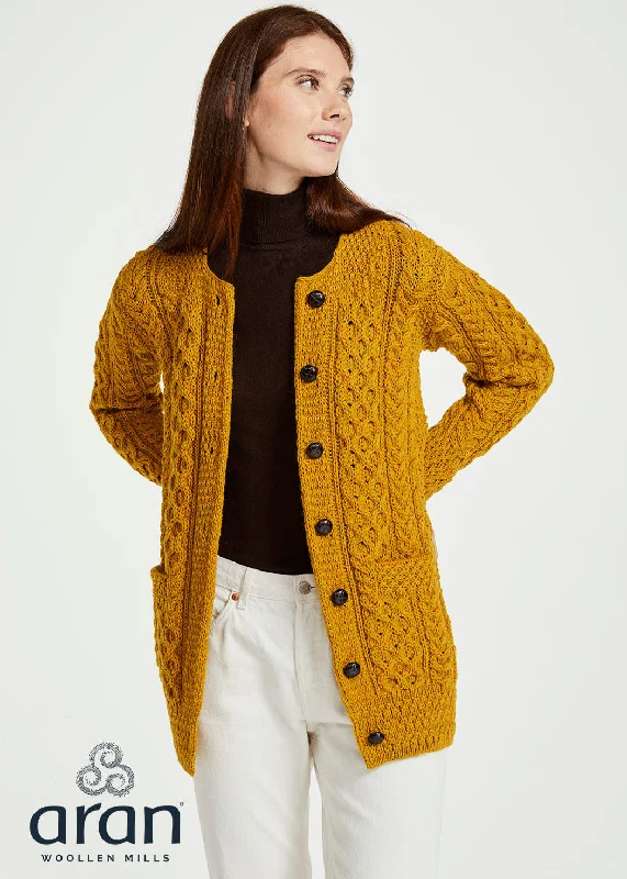Basket Weave Aran Cardigan | Mustard Velvet Chenille Corduroy
