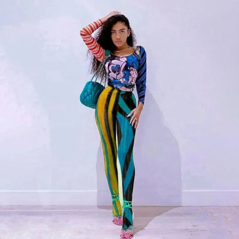 RX New arrival wholesale cheap clothing women's high waist printing trousers & pants fall ladies skinny pants Fashionable Tapered Leg Pants
