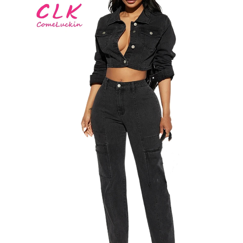 2023 Autumn Casual Long Sleeves Denim Jacket And Long Pants Fashion Streetwear Two Piece Set For Women Comfortable Maternity Pants