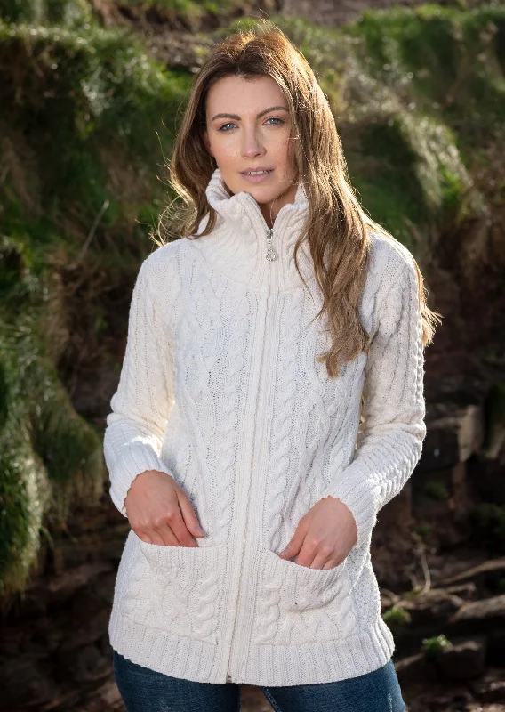 Aran Claddagh Zip Cardigan | Natural Beaded Cardigan Sequined Faux Fur