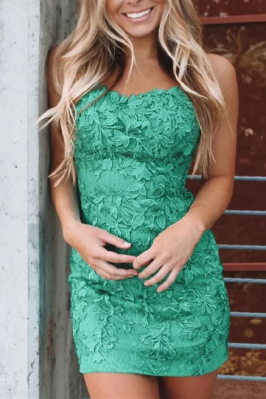 cheap green lace homecoming dresses, sexy mini cocktail party dresses tight P01914 Satin Halter Glamorous