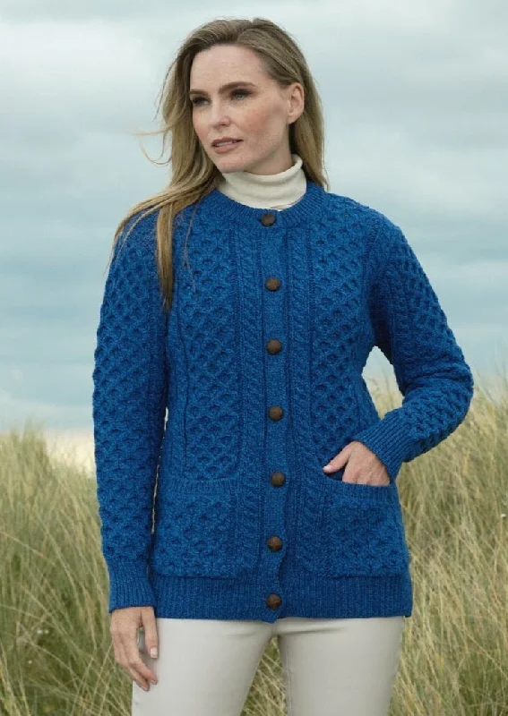 Aran Crafts Lumber Cardigan | Blue Hooded Cardigan Collared Cardigan Shawl Collar