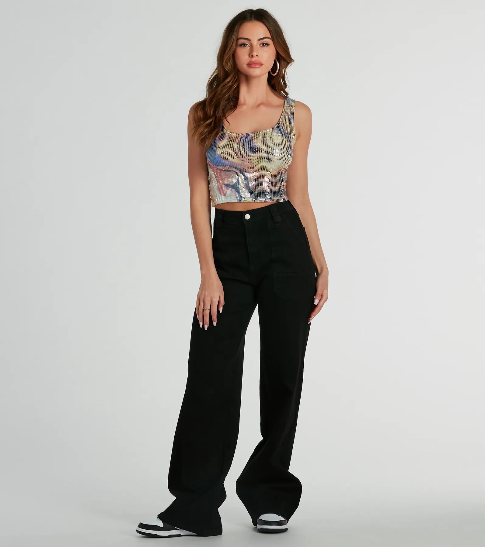 Perfect Blend Sequin Swirl Tank Top charcoal tank top