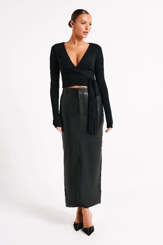 Lottie Faux Leather Maxi Skirt - Black wool skirt thick