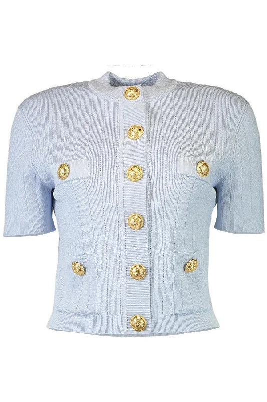 Short Sleeve Four Pocket Button Cardigan Denim Fabric Leather Fabric Suede Fabric