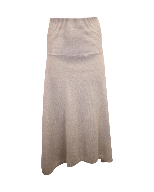 Chloé Ribbed Midi Skirt in Beige Cashmere wool skirt breathable