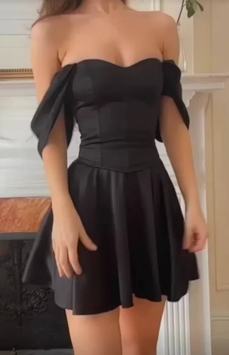 Black Off Shoulder A-Line Short Party Dress Homecoming Dress, DP3084 Tunics Review highly