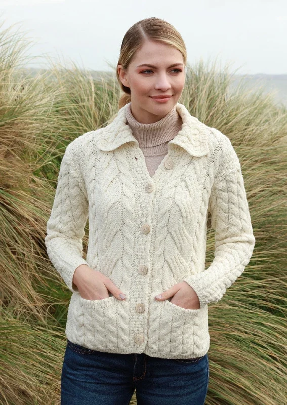 Belcarra Ladies Aran Cardigan | Natural Anti-Pilling Anti-Shrink Durable